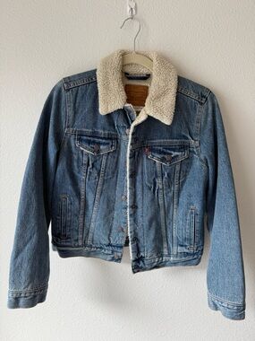 Levi's Blue Denim Sherpa Jacket with Cream Collar